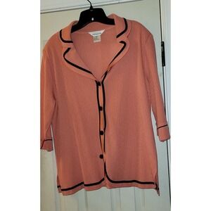Exclusively Misook Knit Cardigan Coral With Black Trim XL